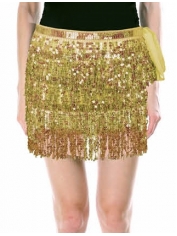 70s Costume Gold Sequin Skirt Fringe Skirt - Womens 70s Disco Costumes 